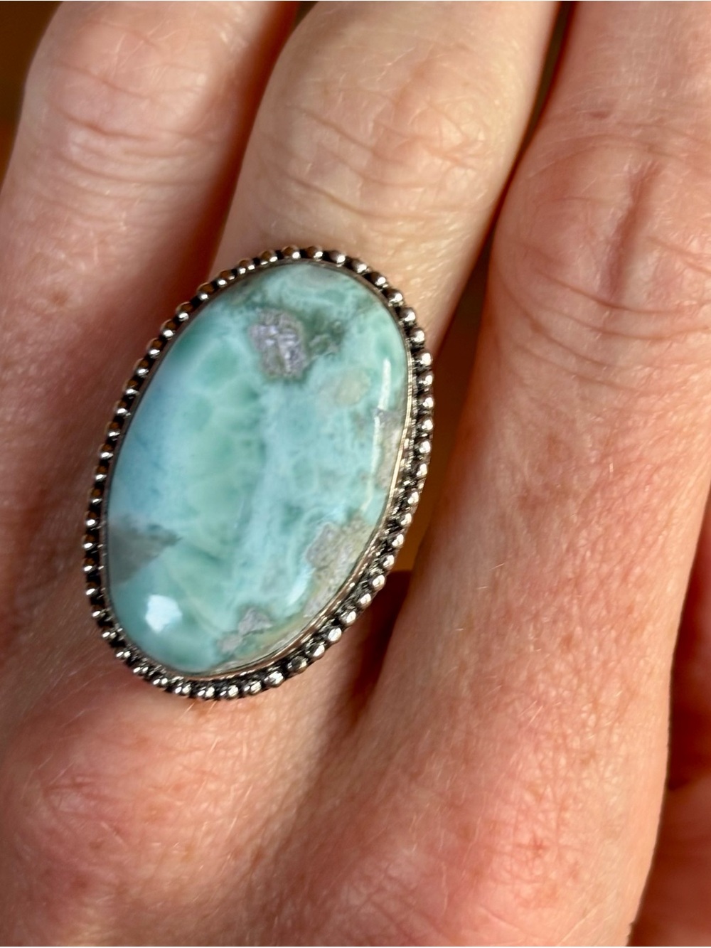 925 Sterling Silver Larimar Ring | Caribbean Blue Crystal Gemstone size 7.5 - Picture 4 of 8